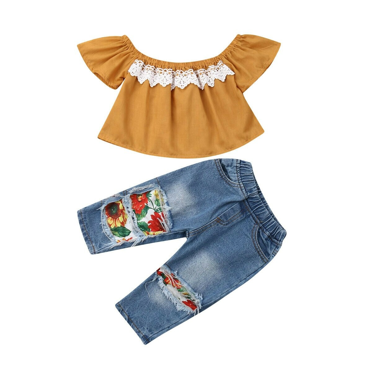 Sunflower denim with off shoulder top