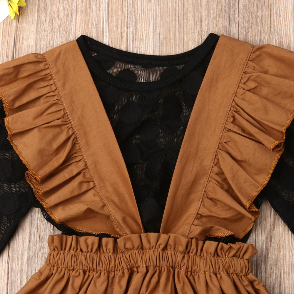 Black polka top with mustard pinafore dress(1-2y) - Image 4