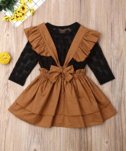 Black polka top with mustard pinafore dress(1-2y) - Image 3