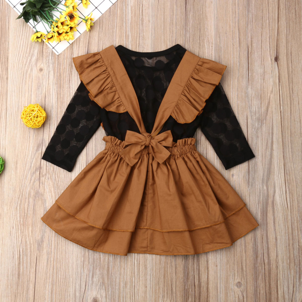 Black polka top with mustard pinafore dress(1-2y) - Image 3