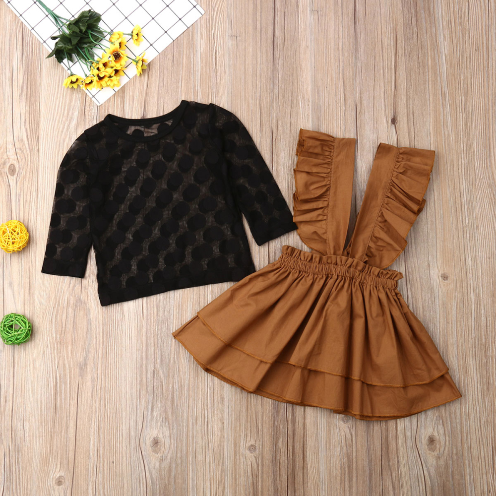 Black polka top with mustard pinafore dress(1-2y) - Image 2