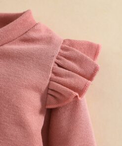 Blush pink ribbed longsleeve romper with floral pants(6-12m) - Image 3