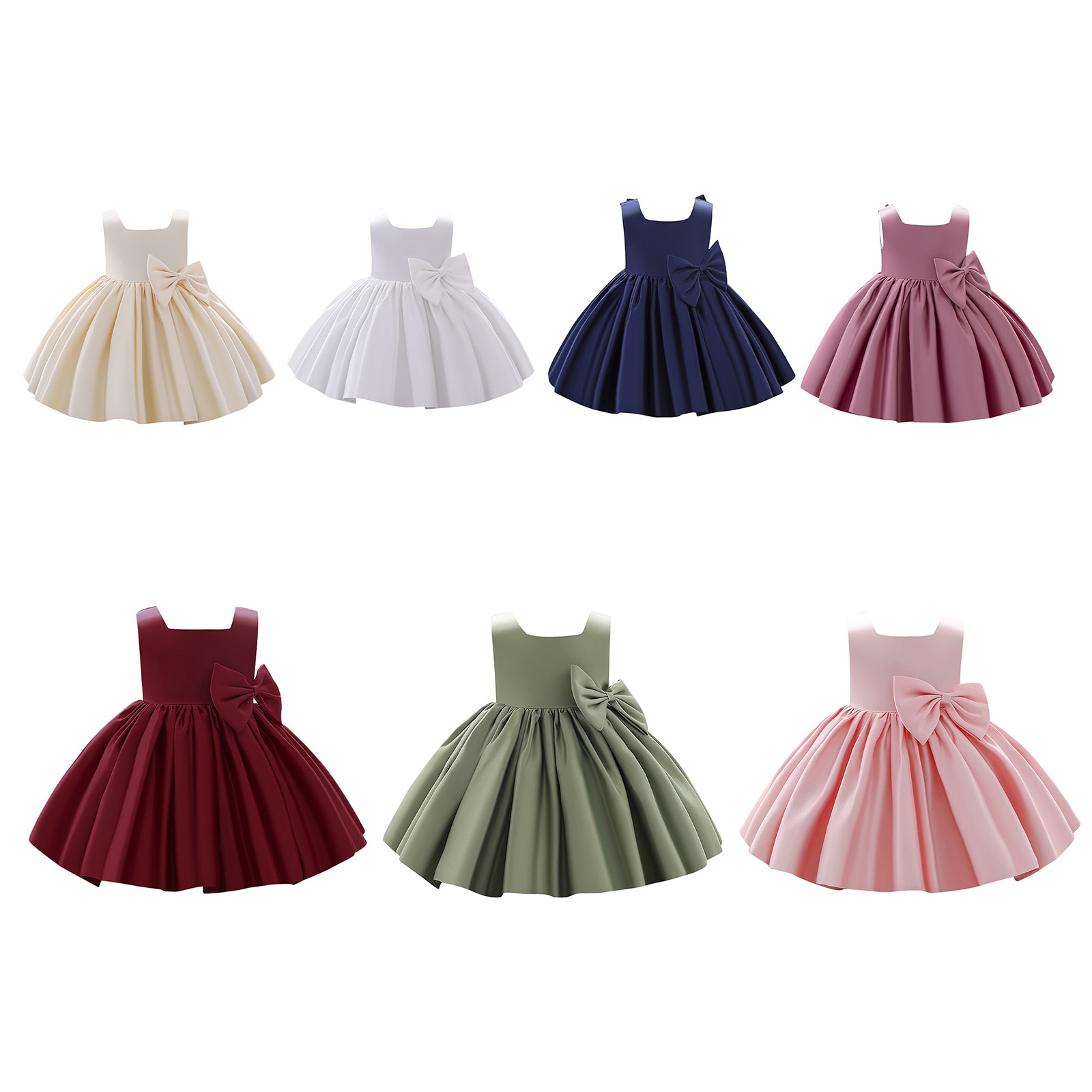 Double bow white princess dress(6-12m)(White)