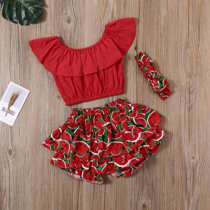 Layered tutu shorts with crop top and headband(2-3y)(Watermelon) - Image 2