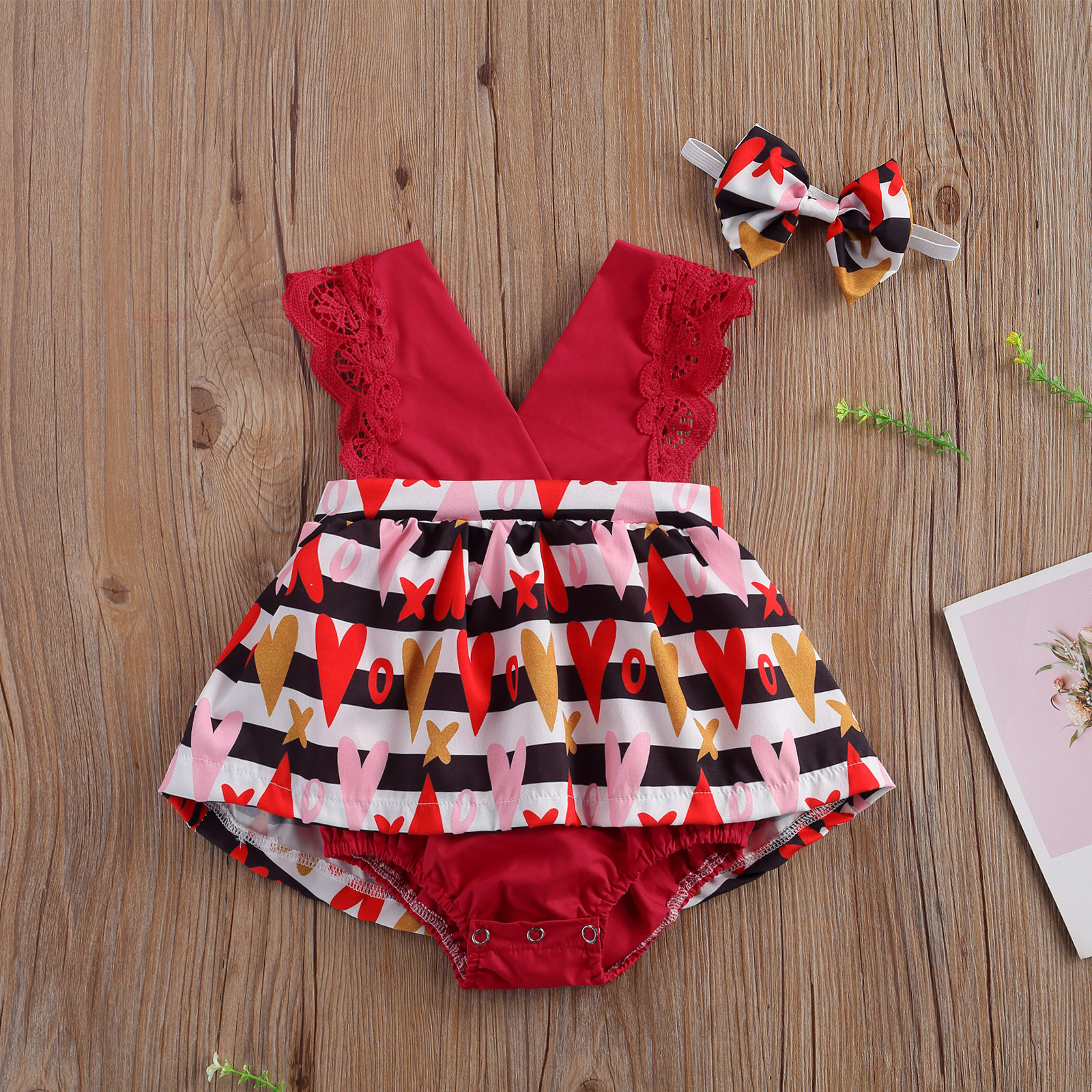 Red lace heart romper with headband(12-18m,18-24m)