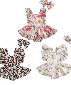 Ruffle sleeve backless tutu romper(Rainbow)(6-12m)