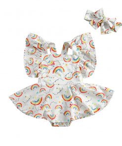 Alternative view of Ruffle sleeve backless tutu romper(Rainbow)(6-12m)
