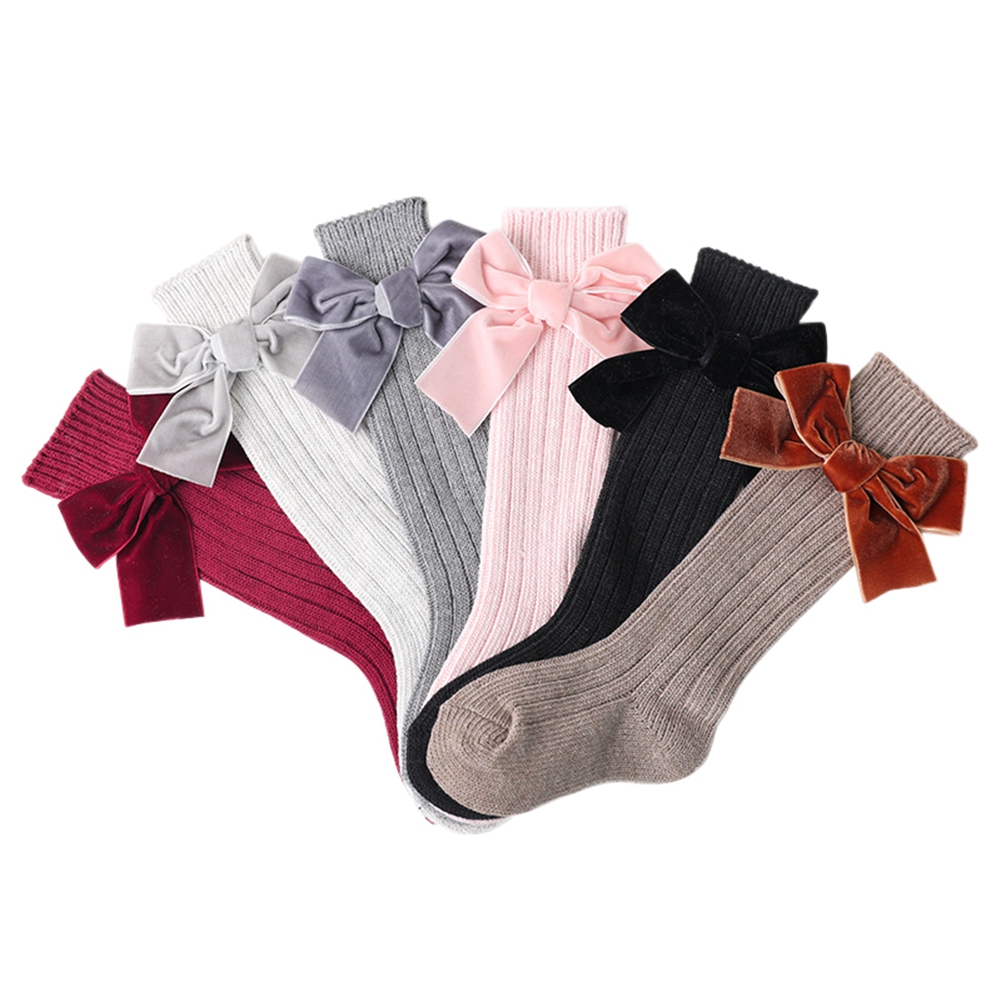 Velvet bow socks(Grey)(0-2y)