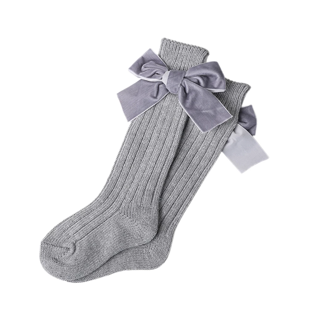 Velvet bow socks(Grey)(0-2y) - Image 3