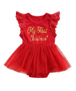 My 1st christmas gold printed lace romper