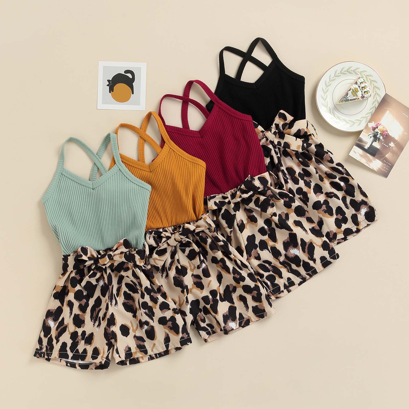 All in one leopard shorts and belt with mustard bodice - Image 3