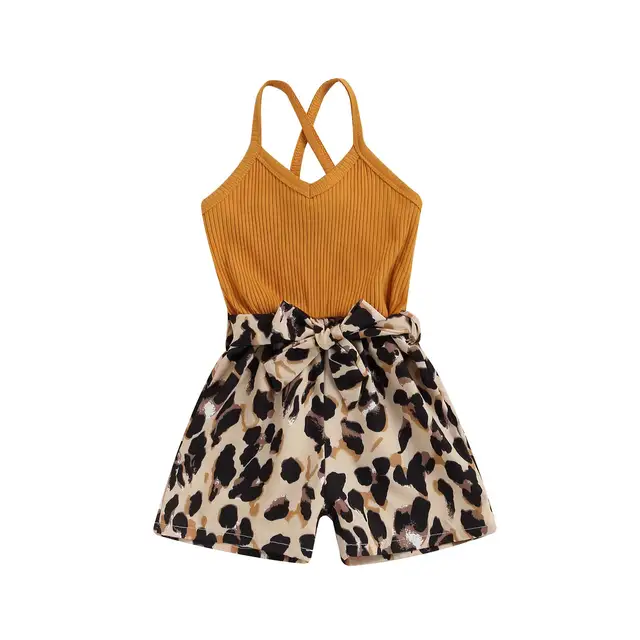 All in one leopard shorts and belt with mustard bodice