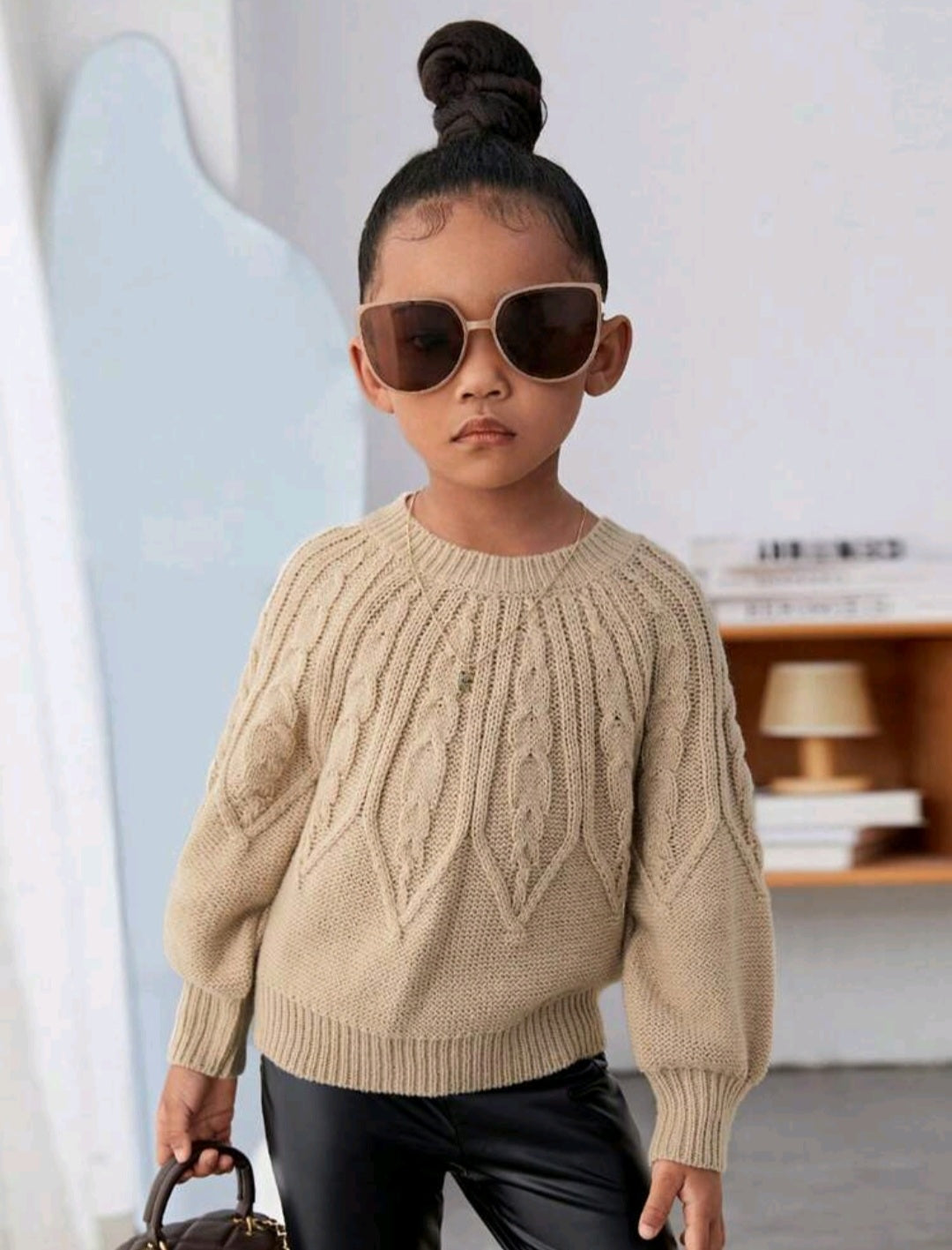 Beige Crewnek Cable Knited Sweater Gender Neutral - Image 4