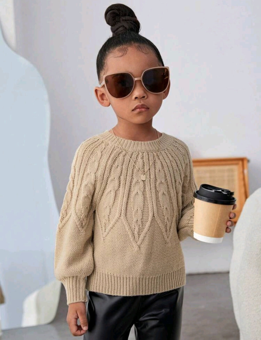 Beige Crewnek Cable Knited Sweater Gender Neutral - Image 2