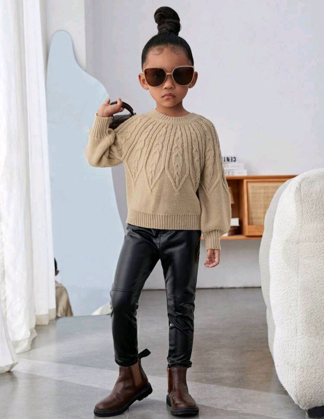 Beige Crewnek Cable Knited Sweater Gender Neutral