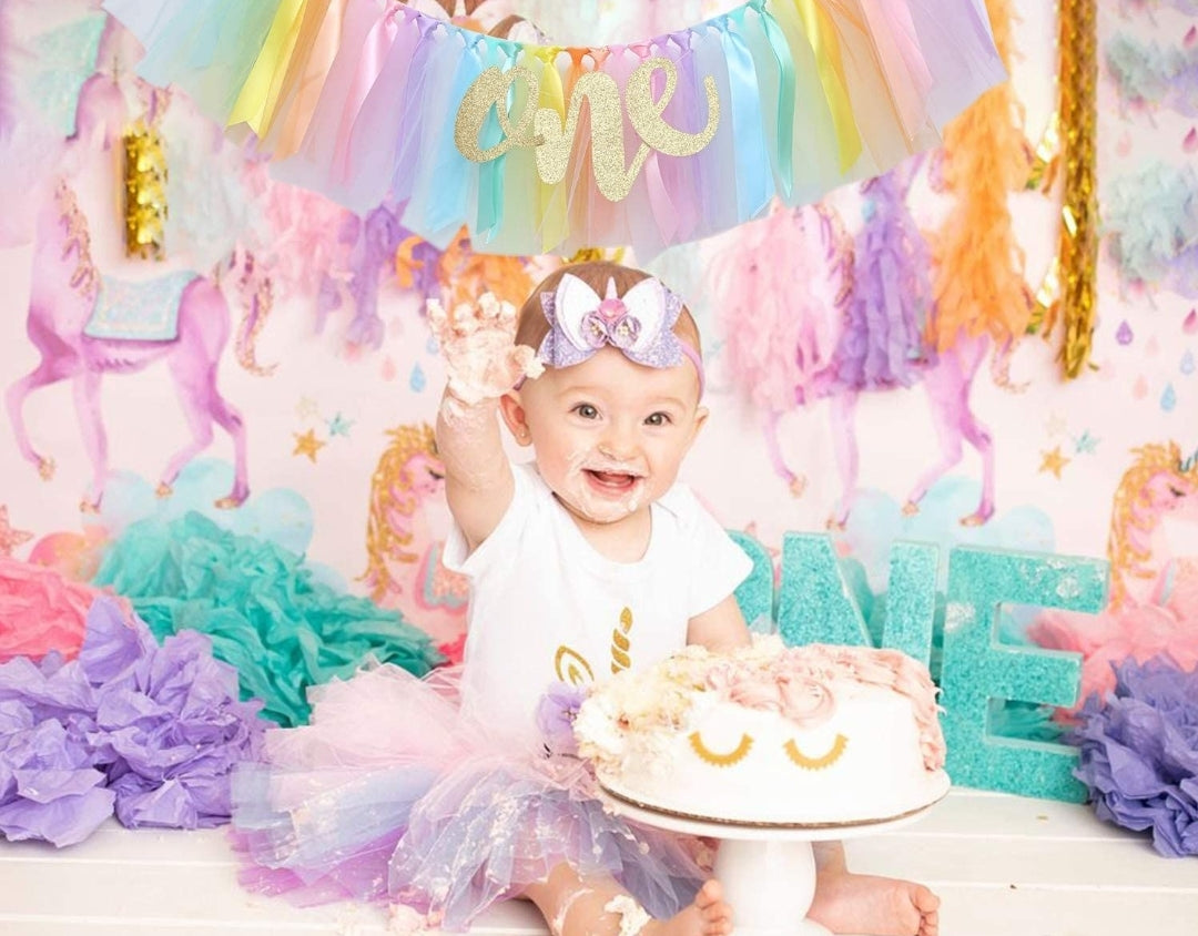 One Unicorn Birthday Romper with Tutu and Unicorn Hair Accessory - Image 6