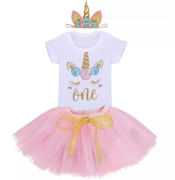 One Unicorn Birthday Romper with Tutu and Unicorn Hair Accessory - Image 5