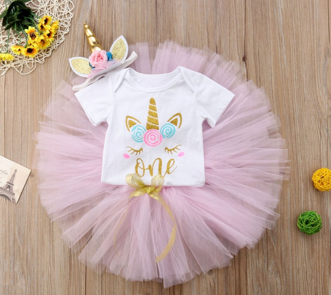 One Unicorn Birthday Romper with Tutu and Unicorn Hair Accessory - Image 4