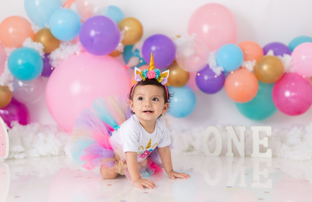 One Unicorn Birthday Romper with Tutu and Unicorn Hair Accessory - Image 2