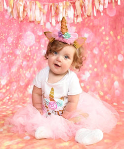 One Unicorn Birthday Romper with Tutu and Unicorn Hair Accessory
