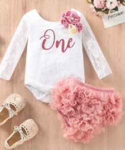 Alternative view of White Lace Birthday Romper with Lace Bloomer