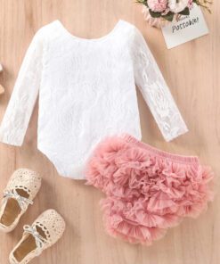 White Lace Birthday Romper with Lace Bloomer - Image 3