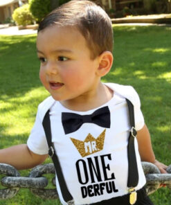 Mr ONE Derful Romper, Shorts and Suspenders