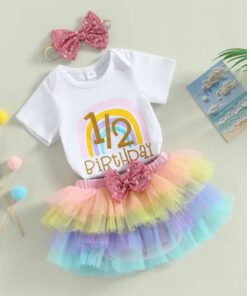 Alternative view of 1/2 Birthday Rainbow Romper with Rainbow Ruffle Bloomer and Headband