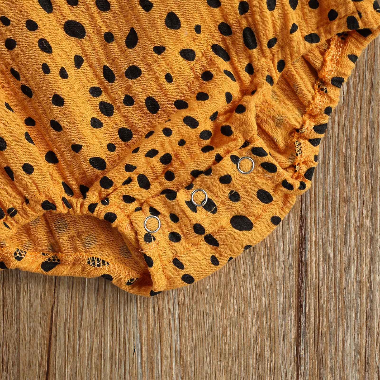 Black polka mustard romper with matching headband - Image 4