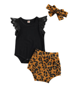 Black romper with leopard bloomer and headband