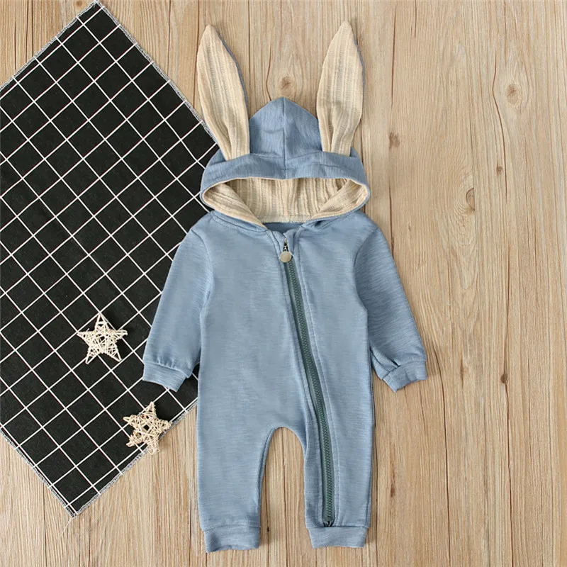 Blue Bunny Romper with Size Zipper