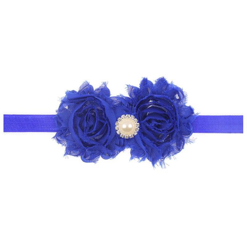 Blue flower headband with pearl center