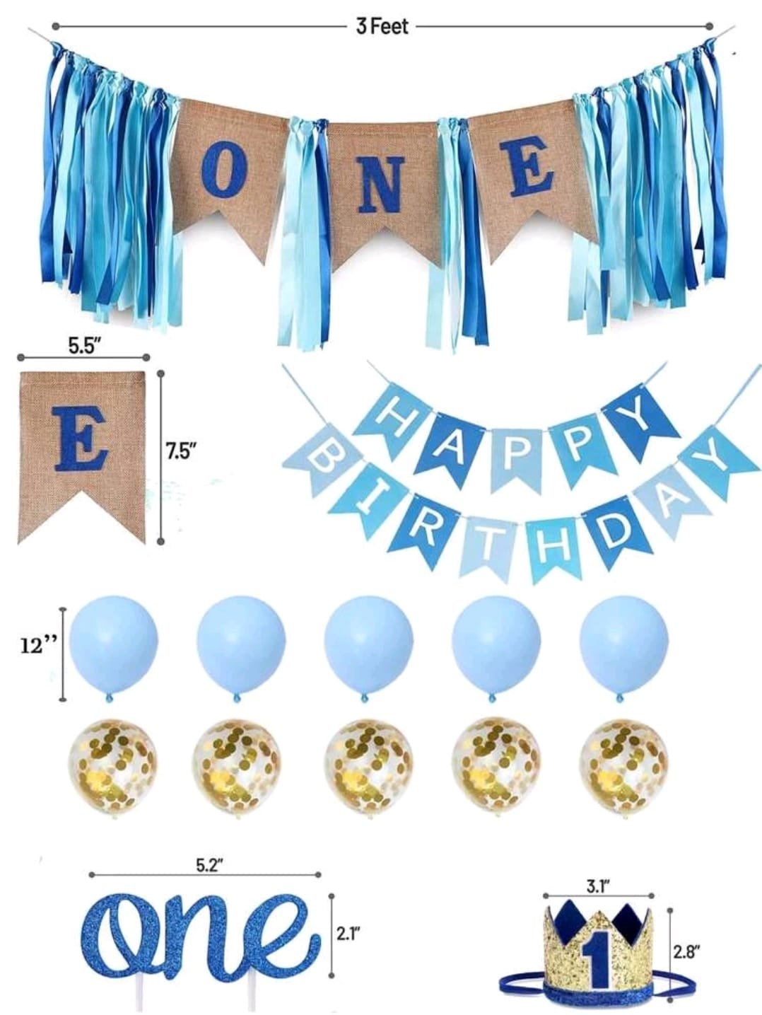 Blue First Birthday Decor Set 14PSC - Image 2
