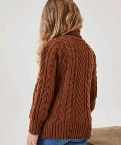 Chocolate Cable Knit Turtle Neck Sweater Gender Neutral - Image 3