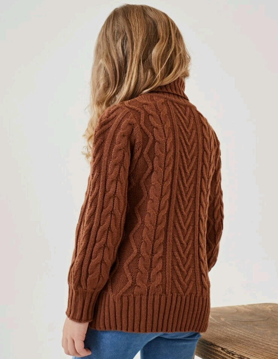 Chocolate Cable Knit Turtle Neck Sweater Gender Neutral - Image 3