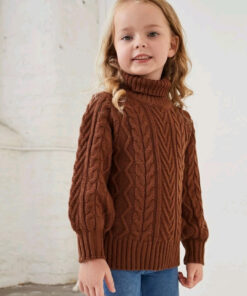 Chocolate Cable Knit Turtle Neck Sweater Gender Neutral - Image 4
