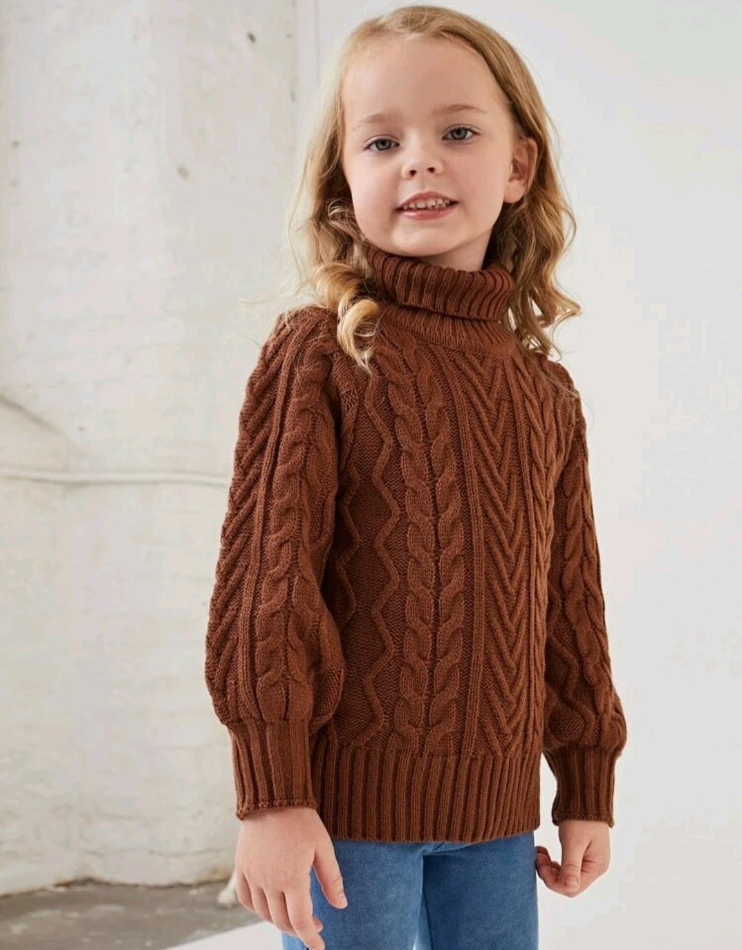 Chocolate Cable Knit Turtle Neck Sweater Gender Neutral - Image 4