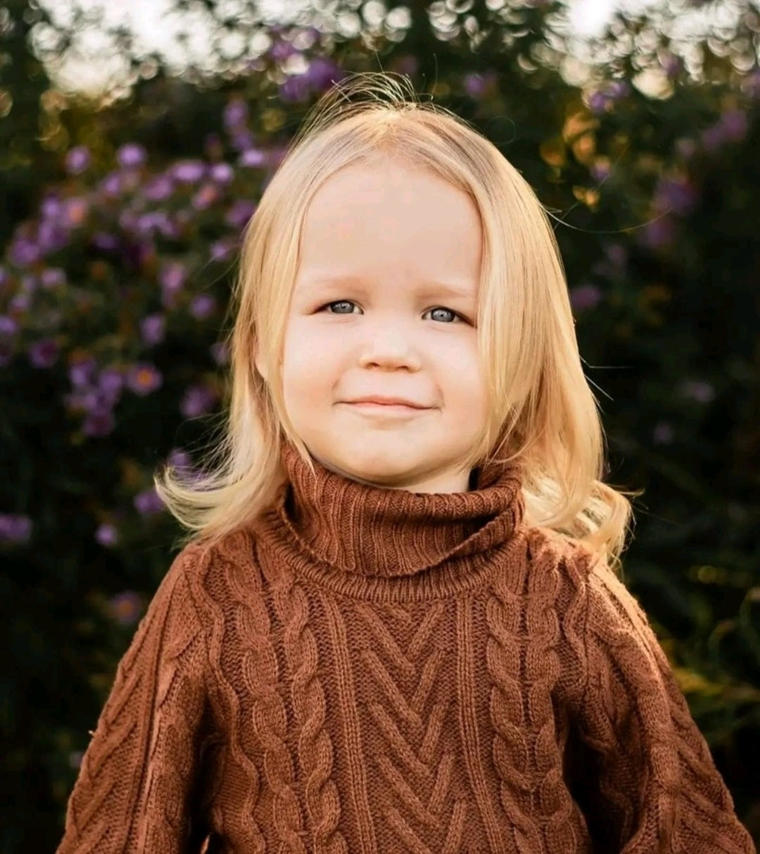 Chocolate Cable Knit Turtle Neck Sweater Gender Neutral - Image 6