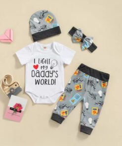 Alternative view of I Light My Daddy's World Romper with Matching Pants, Hat and Headband Gender Neutral