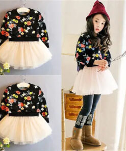 Cream tulle skirt with black floral top