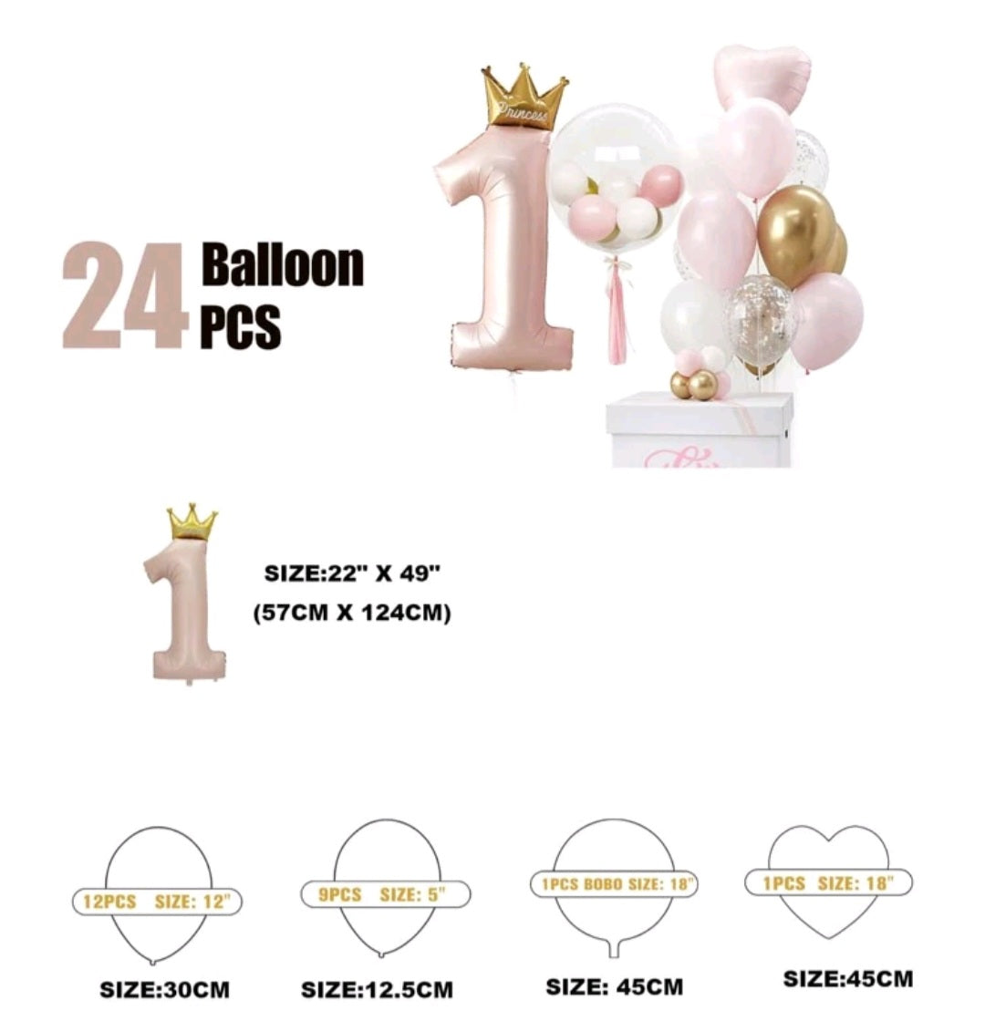 First Birthday Princess Balloon Set 24PSC - Image 2
