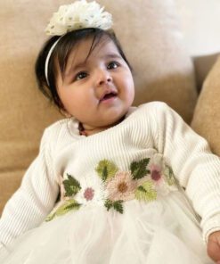 White Ribbed Lace Dress with Floral Design - Image 6