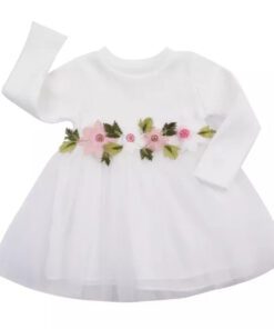White Ribbed Lace Dress with Floral Design - Image 10