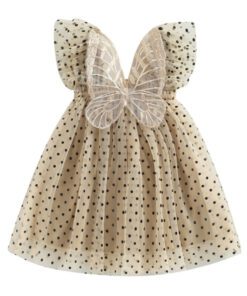Champagne Polka Lace Butterfly Tulle Dress