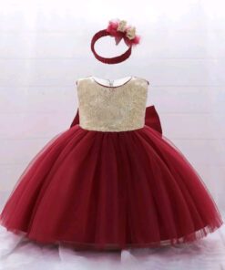 Gold / Maroon Special Occasions Dress with Headband - Image 4