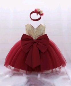 Gold / Maroon Special Occasions Dress with Headband - Image 3
