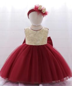 Gold / Maroon Special Occasions Dress with Headband - Image 5