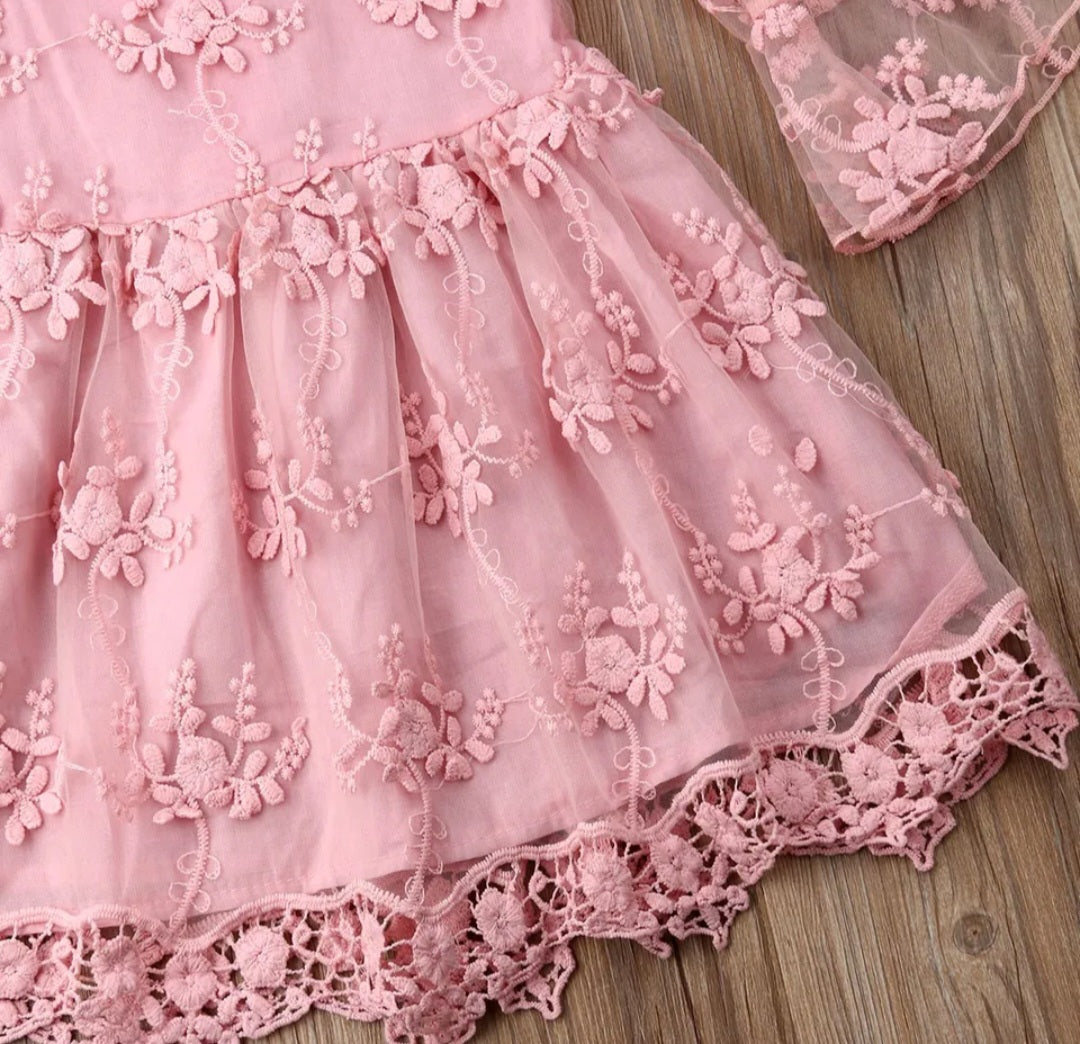 Pink Lace Long Sleeve Dress - Image 5