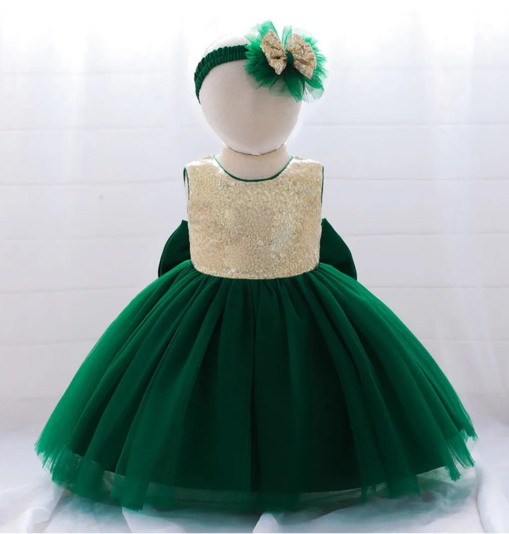 Emerald Green and Gold Sequins Special Occasions Dress with Headband - The  Purple Lovey