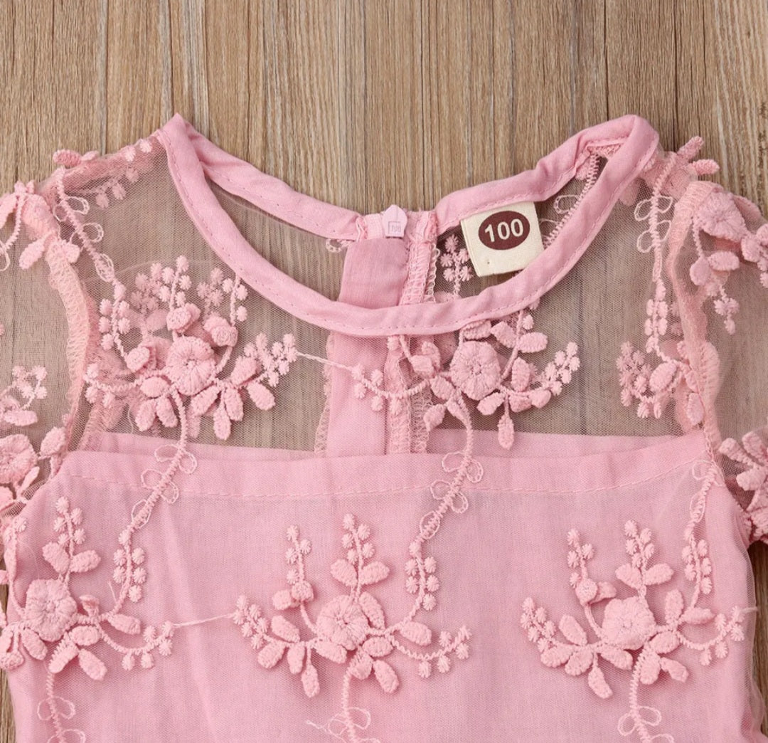 Pink Lace Long Sleeve Dress - Image 4